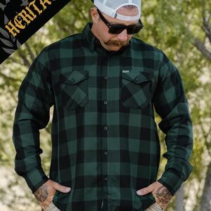 Dixxon Flannel Co. Evergreen Heritage Flannel shirt in a green black check 2XT